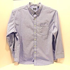 Izod Men's Medium Blue Gingham Plaid Button-Down Long Sleeve Shirt Size 3X